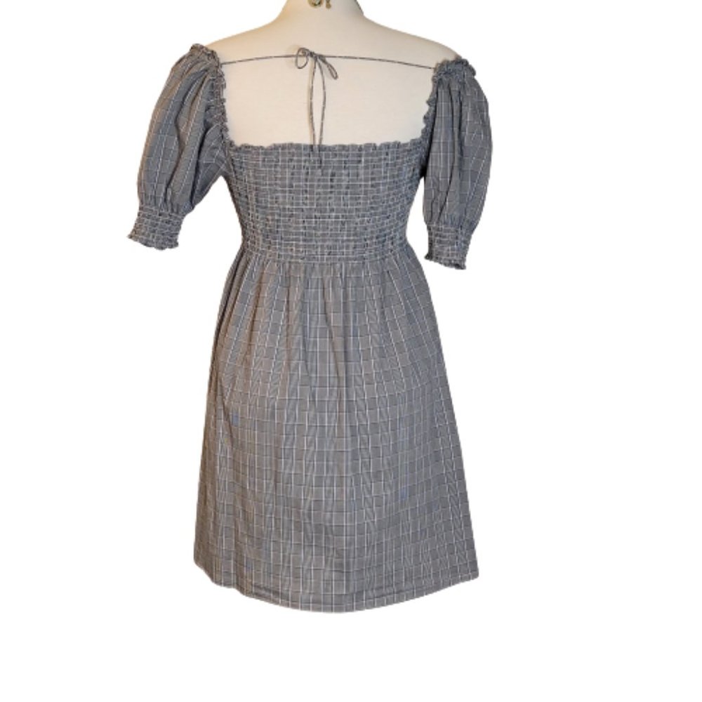 Hill House Athena Nap Smock Bodice and Cuff Mini Dress Size S Grey Blue Blk - Picture 3 of 12